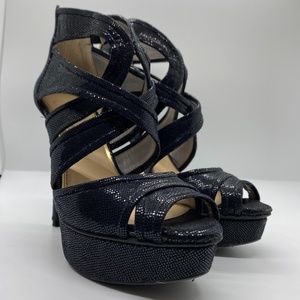 Black Shiny Peep Toe Platform Heel
